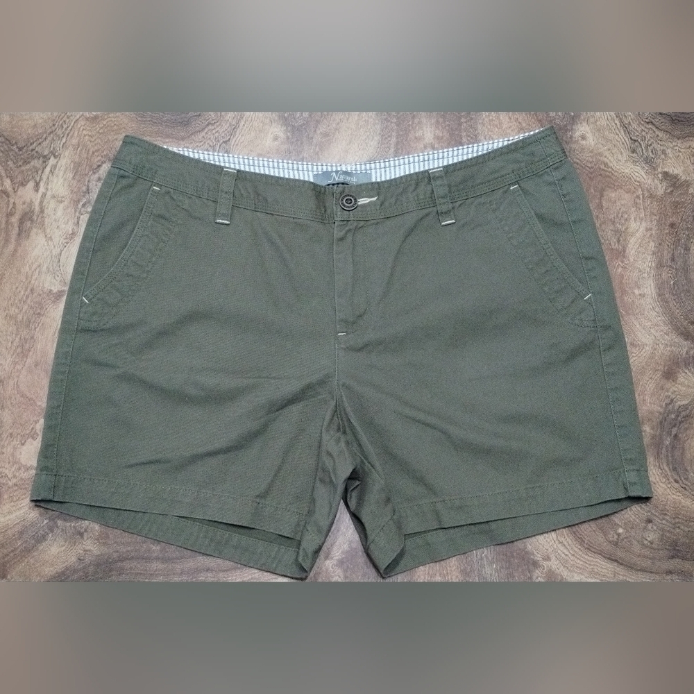 Natural Reflections Shorts Women's (14) Green Cotton Mid Rise Pocket Zip Fly